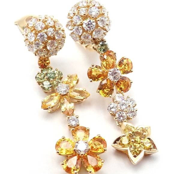 Authentic! Van Cleef & Arpels Folies des Pres 18k Gold Diamond Sapphire Earrings - Picture 11 of 12